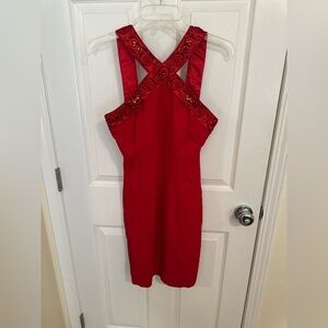 Rimini Red CrisCross Strapped Dress with Embellished Straps